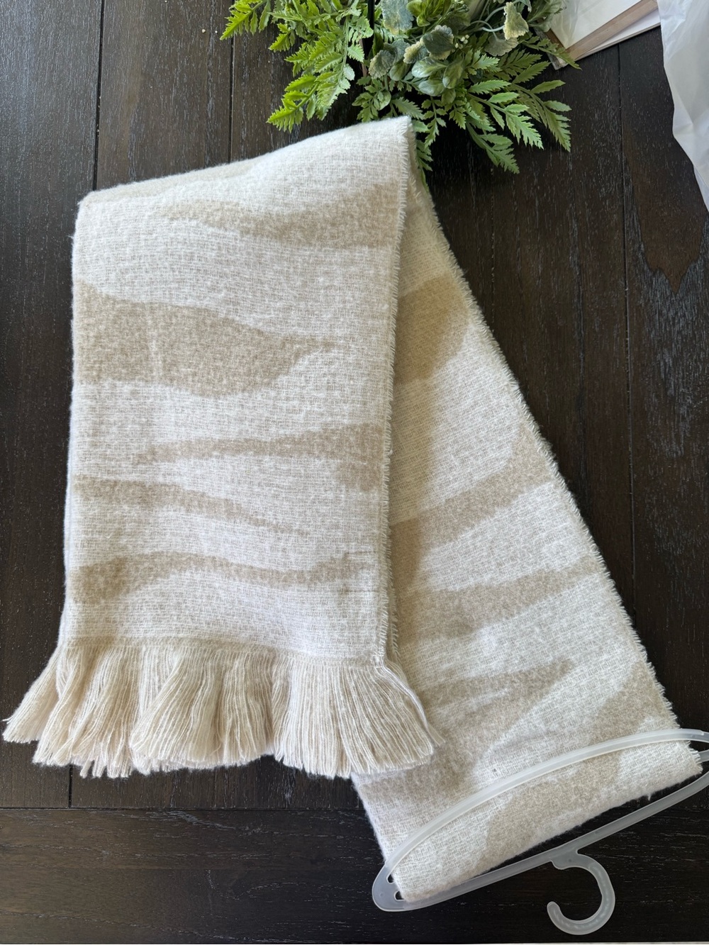 a new day Cream & Beige Striped Fringe Scarf